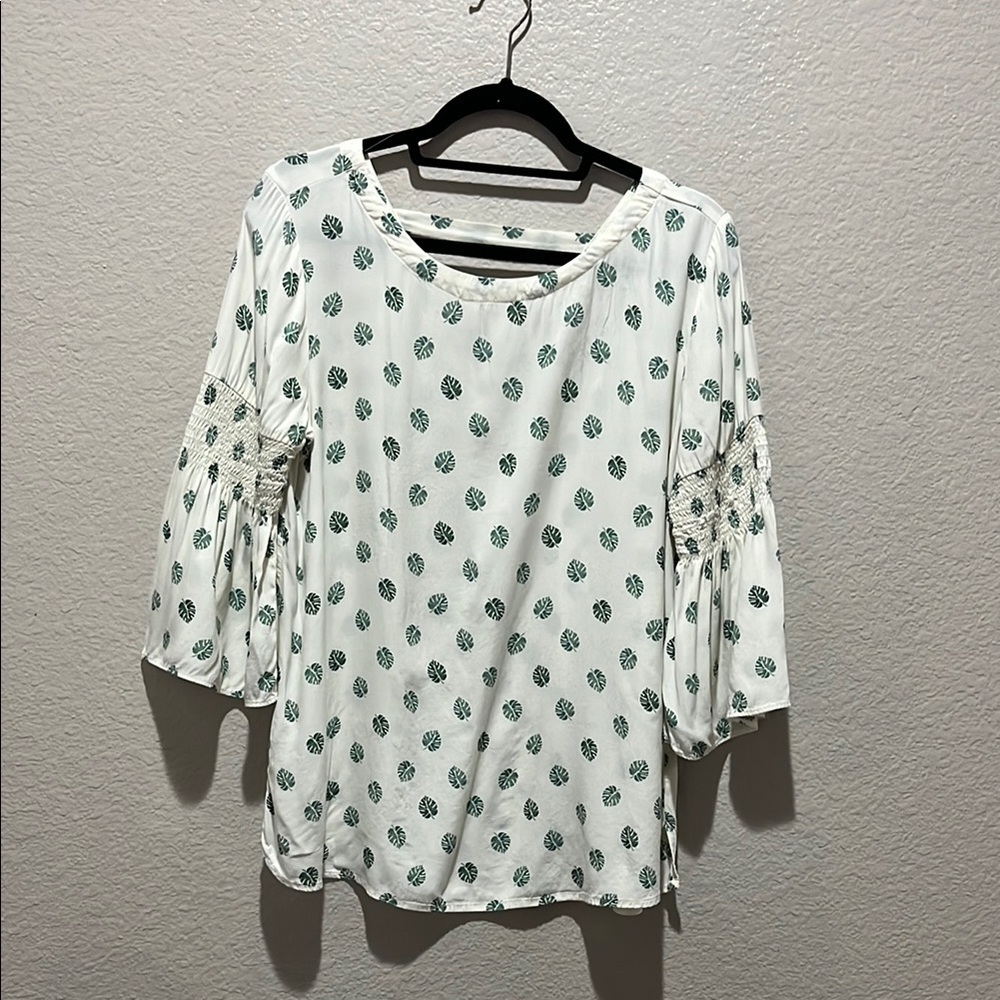 Loft Size M Women Pullover Blouse Top Tropical Flare 3/4 Sleeve Boho‎ Vacation